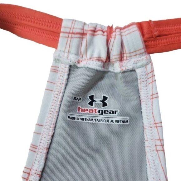 Under Armour Womens T-Back Tank S Orange Plaid Built-In Shelf Bra Athletic Top - Picture 5 of 9